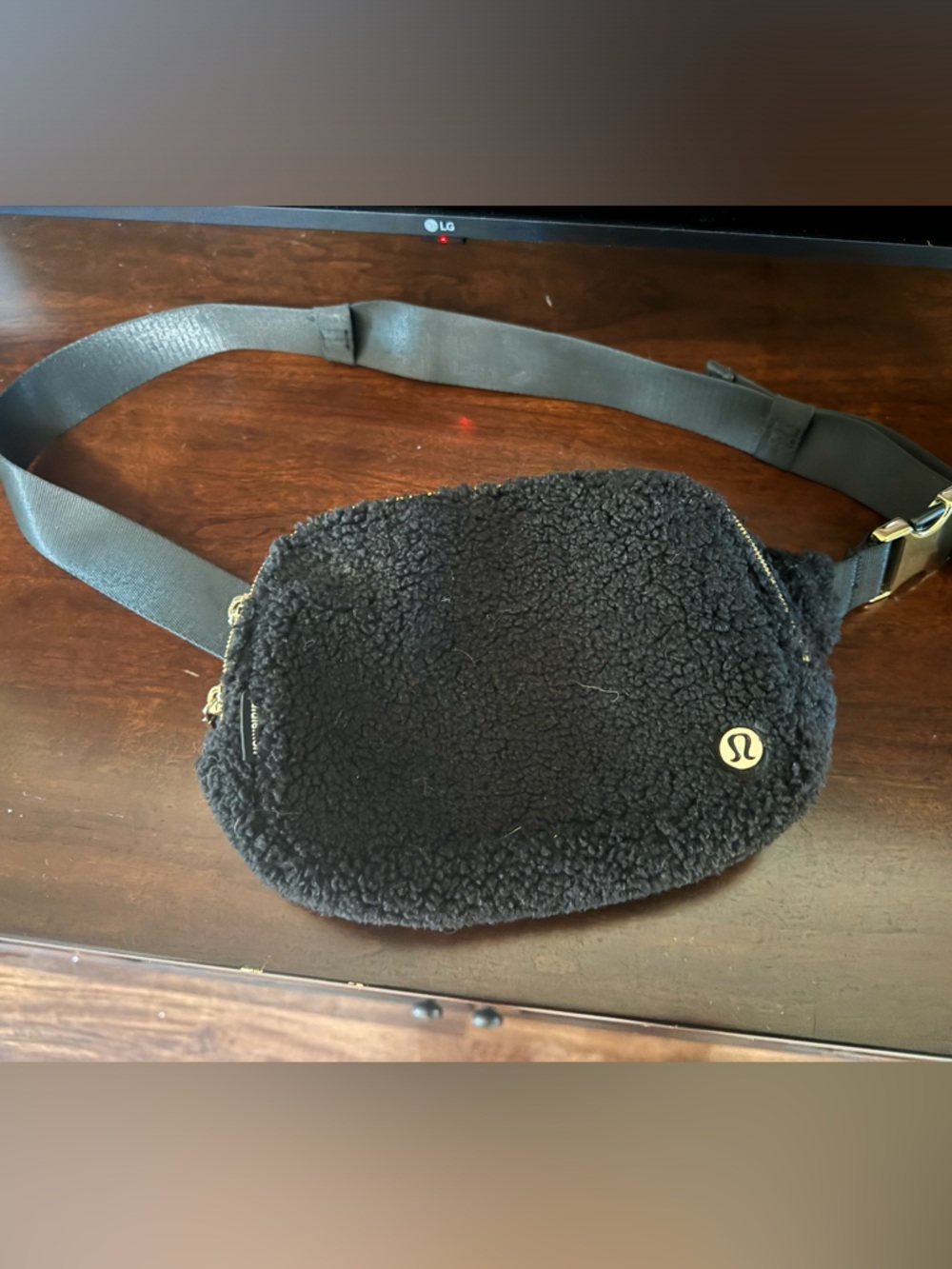 lululemon Black Sherpa Belt Bag with Gold Logo